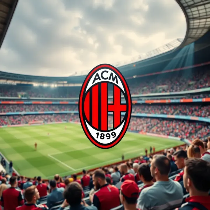 AC Milan football stadium with fans and team crest prominently displayed