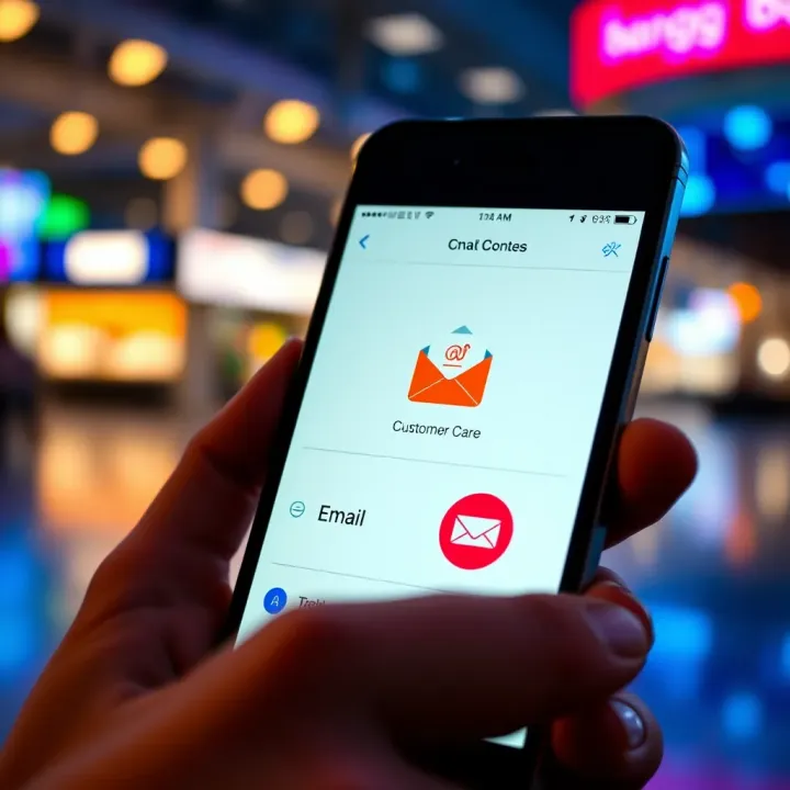 Smartphone displaying chat and email icons representing various customer support options