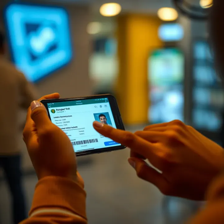 Person uploading identification documents on a mobile device for account validation