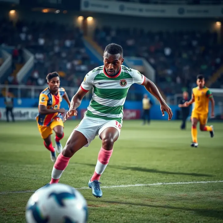 African football players competing intensely on the field during a cup match