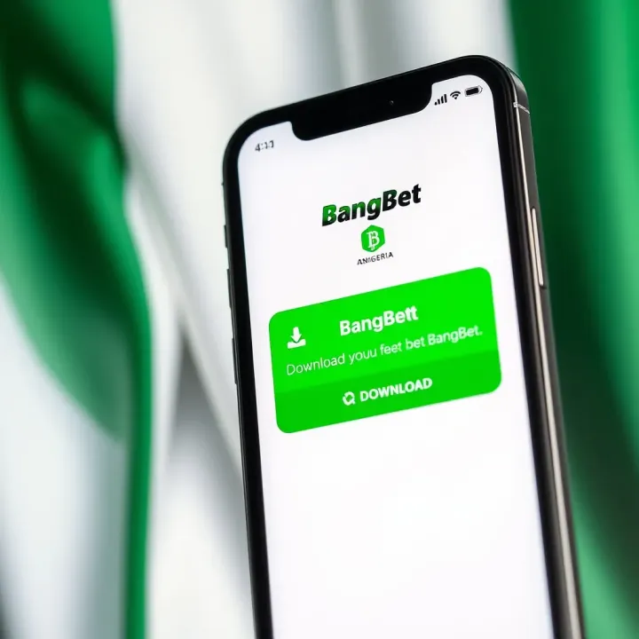 iPhone showcasing BangBet app download confirmation with Nigerian flag background