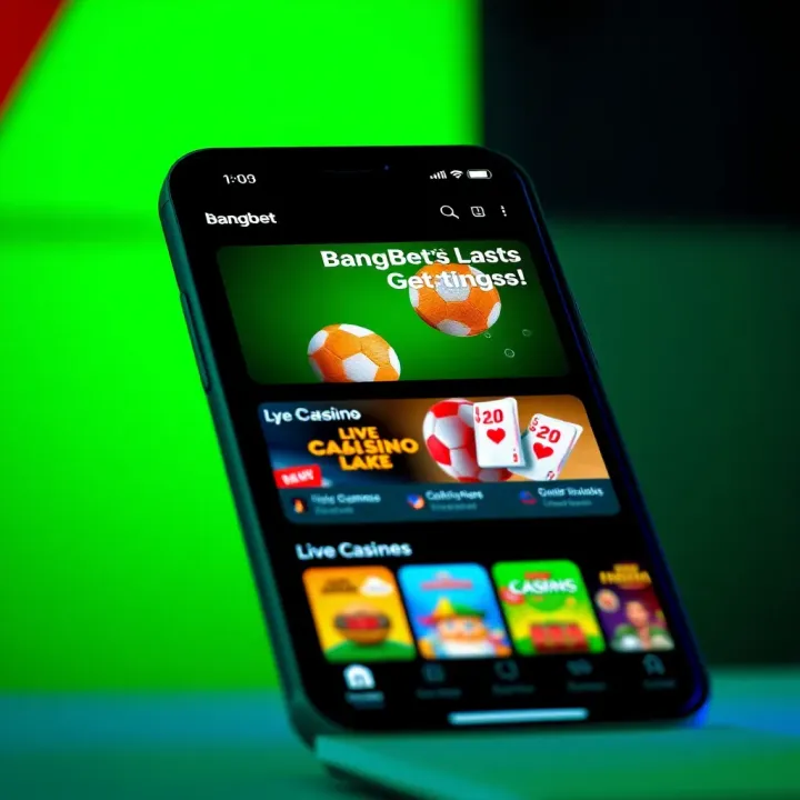 User interface of Bangbet app showing sports betting options and live casino games