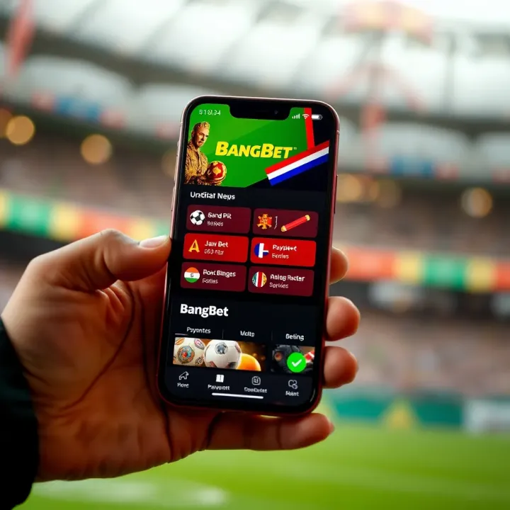 Mobile phone screen displaying BangBet app interface on Android device with betting options