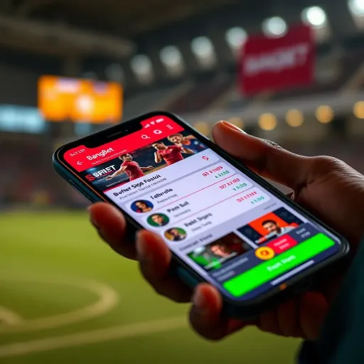 Smartphone displaying the BangBet app interface with betting options and navigation menus on screen