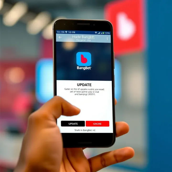 Smartphone showing the update notification for BangBet app with options to update or ignore