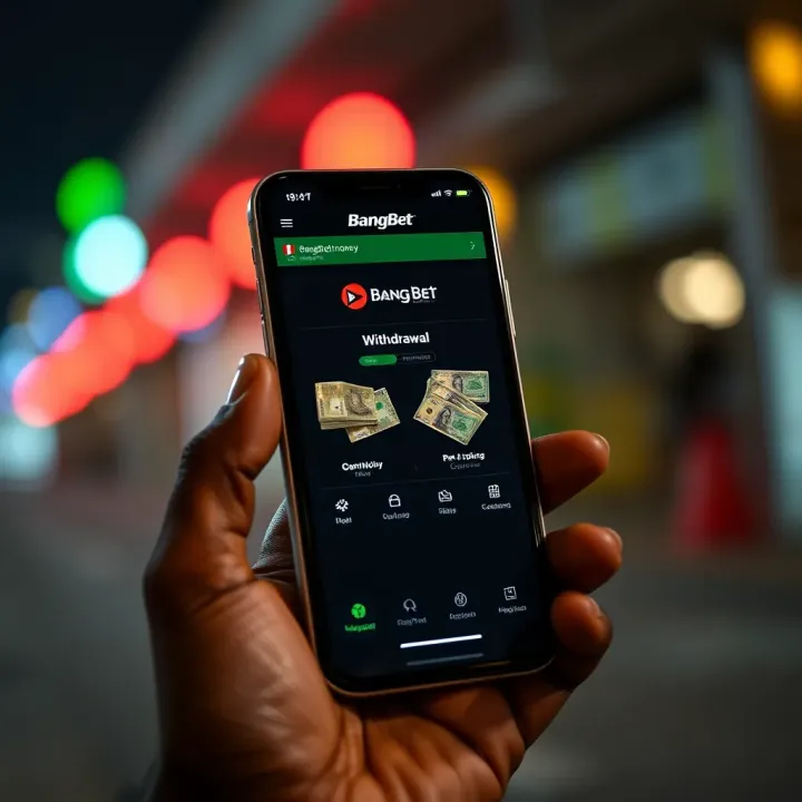 Mobile phone displaying BangBet app withdrawal interface with Nigerian currency symbols