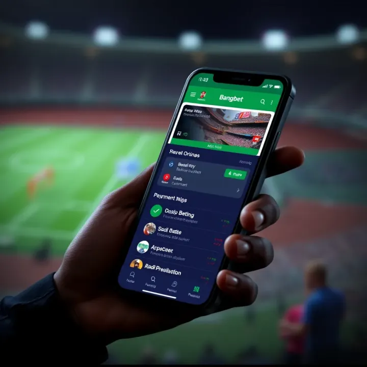 Mobile phone displaying Bangbet Aviator app interface with betting options visible