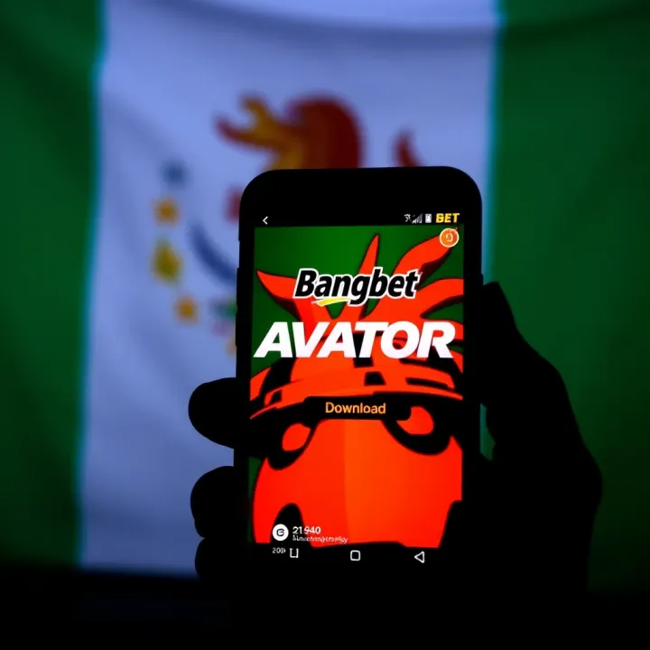 Mobile device displaying Bangbet Aviator game download screen with Nigerian flag background