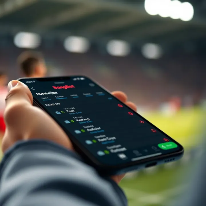 Close-up view of a football betting interface on a mobile device showing Bundesliga odds