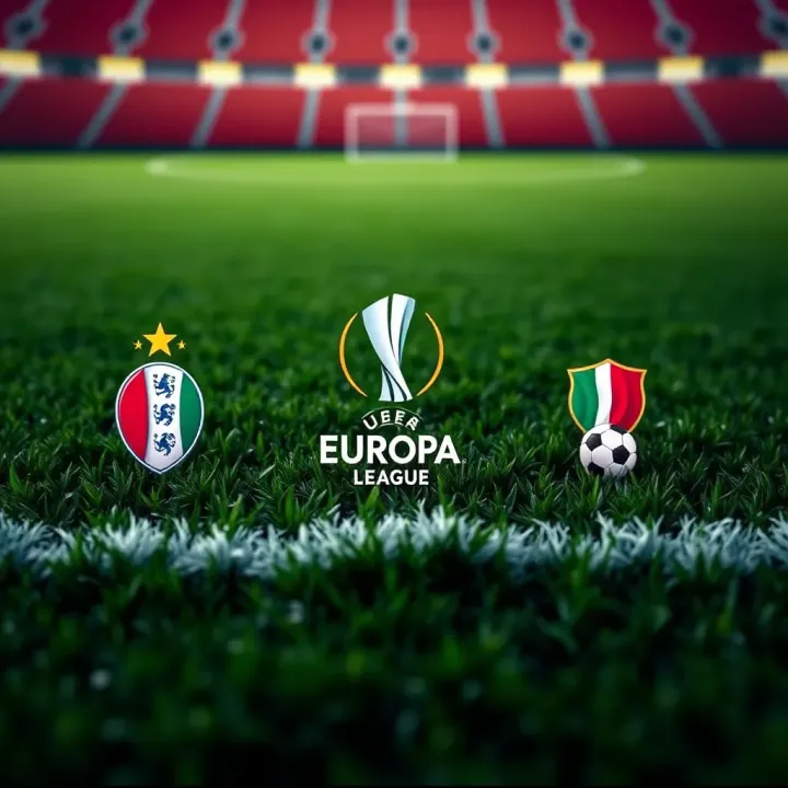 Football pitch with Europa League logos highlighting key teams for betting