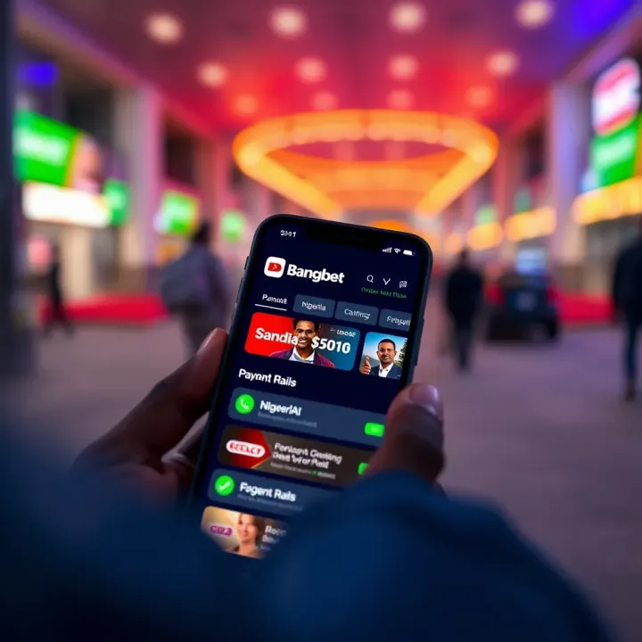 iPhone displaying Bangbet app interface with Nigerian currency and sports betting options