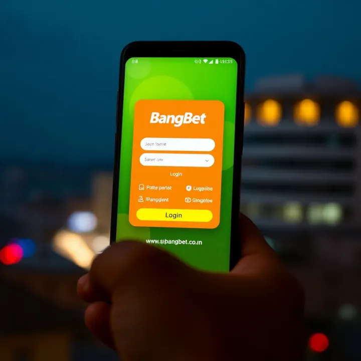 Android smartphone displaying BangBet app interface with login screen
