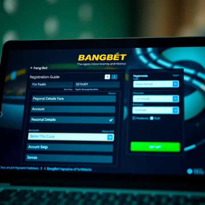 User interface displaying BangBet registration form with fields for personal details and account setup