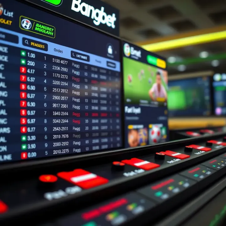 Interface showing online betting options and live odds on BangBet platform