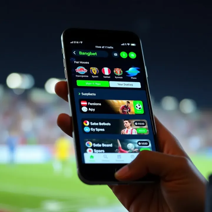 Mobile phone displaying Bangbet mobile betting app with various sports options