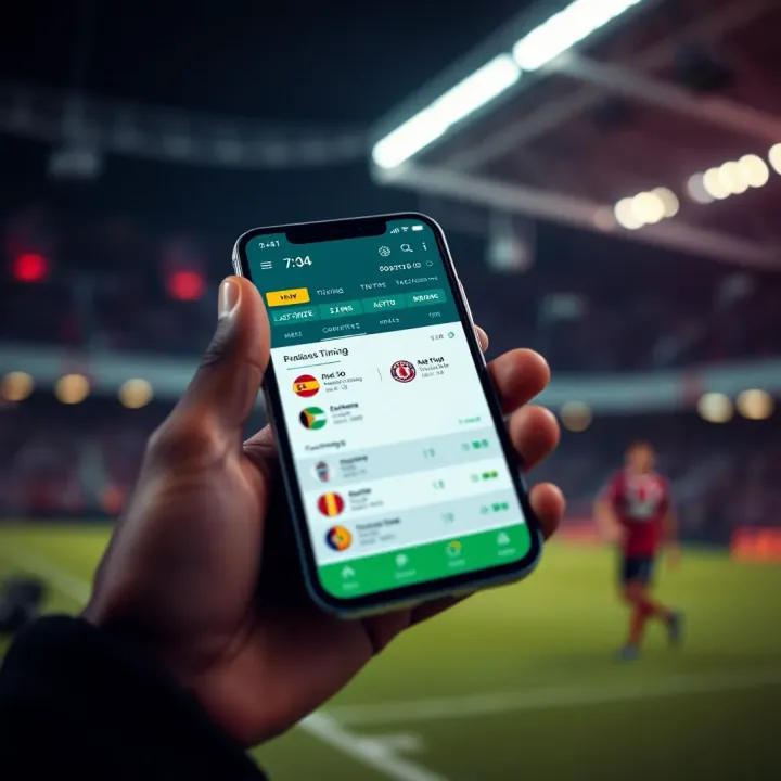 Smartphone displaying betting app interface with match timings and odds