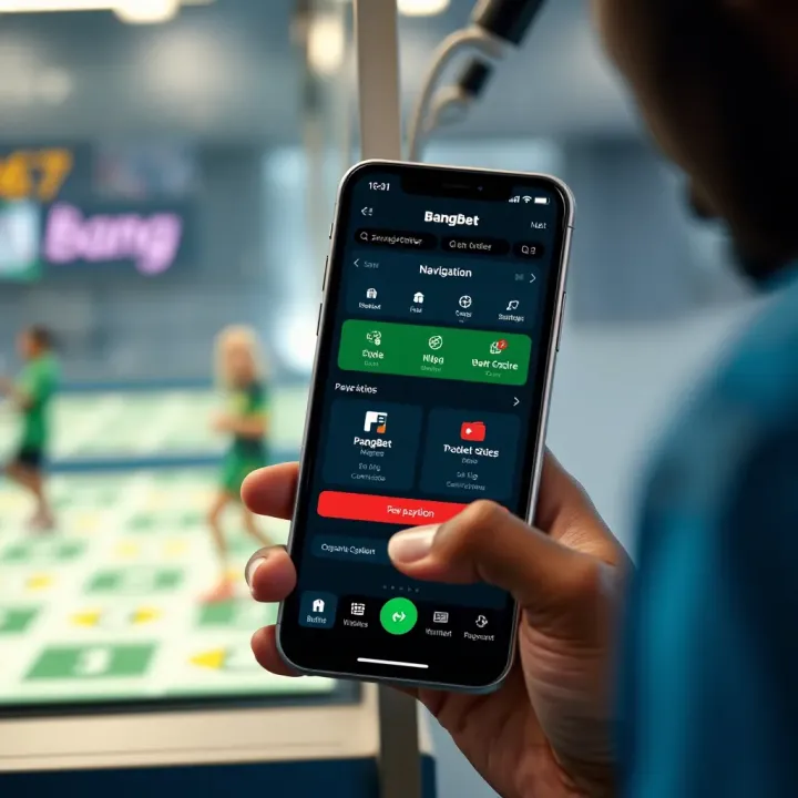 Mobile interface showing BangBet betting options and navigation tools