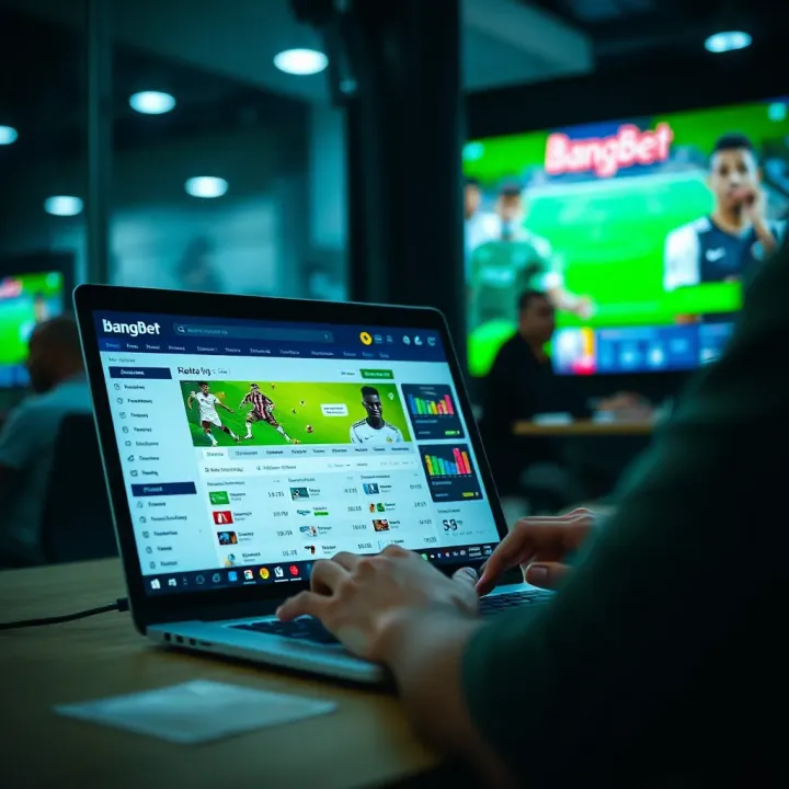 User navigating BangBet Naija sports betting platform on a laptop