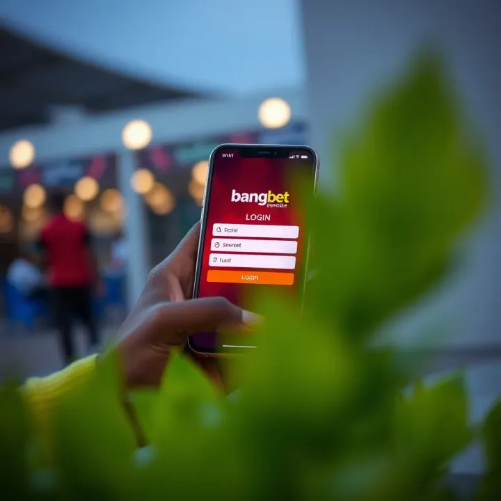 Mobile phone displaying BangBet login screen with secure access icons
