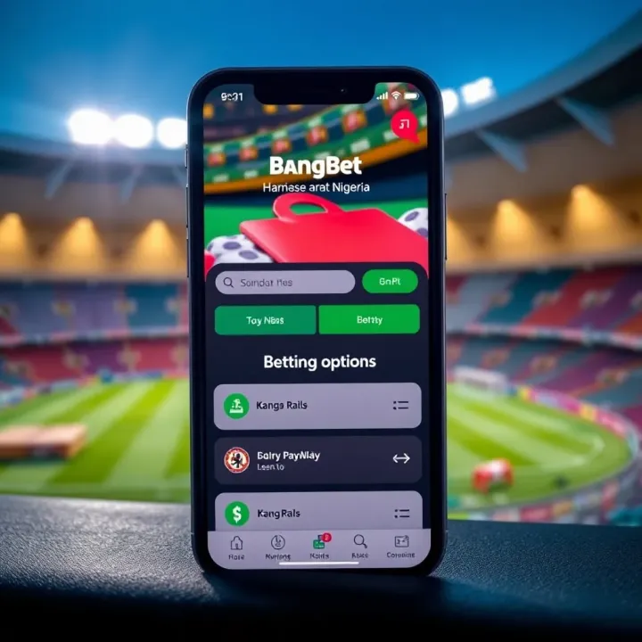 Mobile device displaying the BangBet Nigeria app interface with betting options