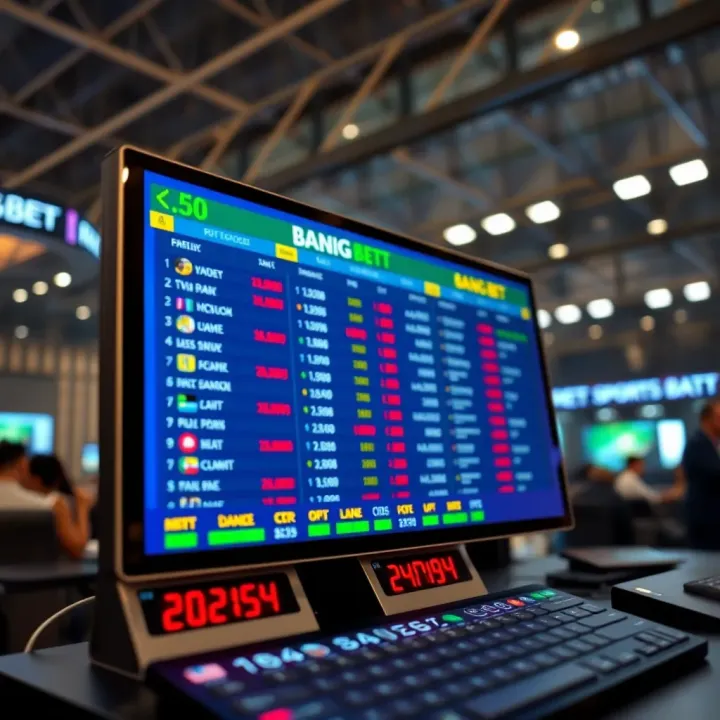Digital display showing sports betting odds and statistics on a modern interface