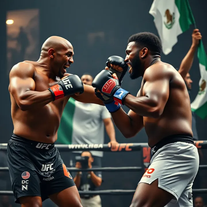 UFC fighters in action with Nigerian flag colors in the background symbolizing local fan support