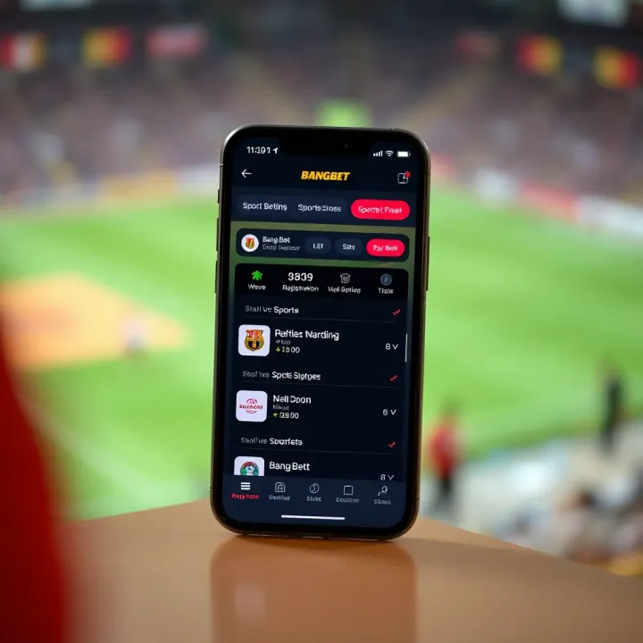 Mobile phone screen displaying the BangBet app interface with sports betting options