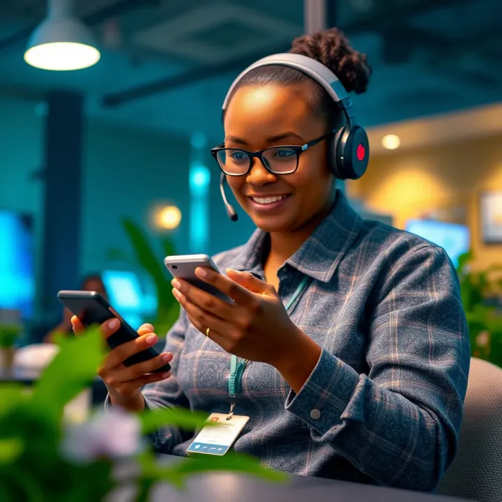 Customer support agent helping a user through mobile communication