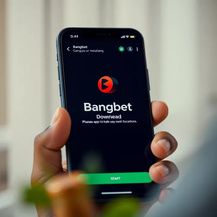 Smartphone showing app download screen with Bangbet logo and installation prompt