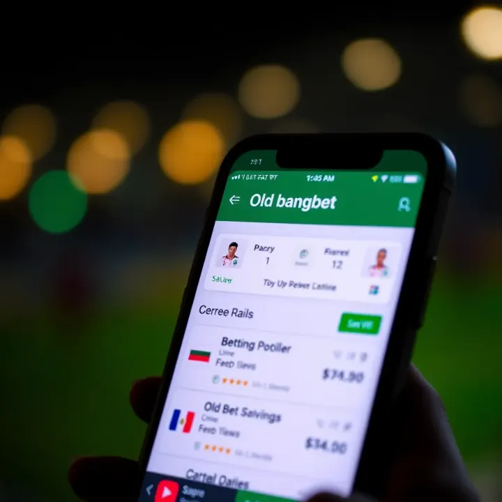 Mobile phone screen displaying Old Bangbet Mobile.com with betting options and live scores