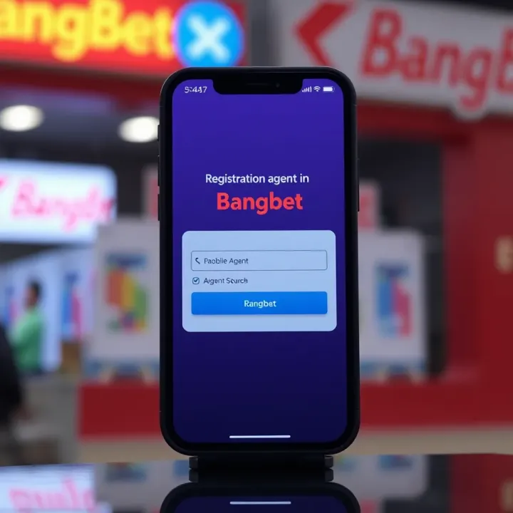 Illustration showing a smartphone screen with BangBet agent registration form displayed