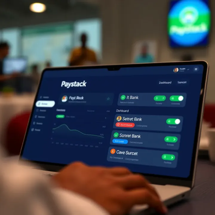 User interface showing Paystack account dashboard with bank linking options