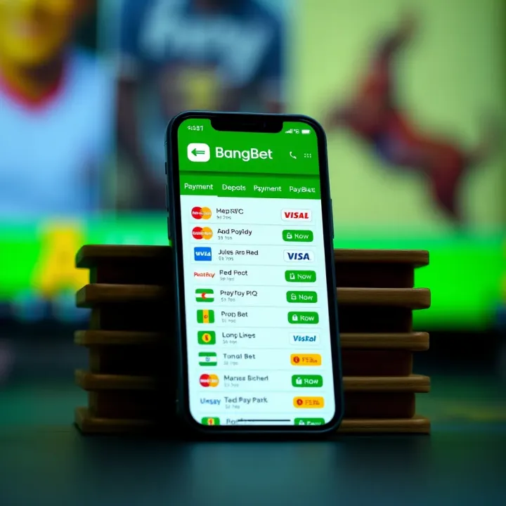 Mobile phone screen displaying various payment options available on BangBet platform