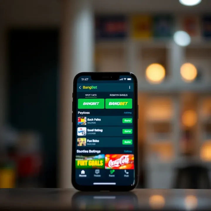 Mobile phone showing BangBet app interface with sports betting options