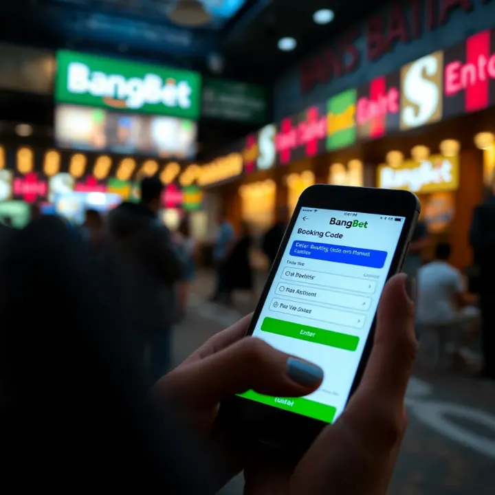 Mobile phone screen showing the BangBet booking code entry interface