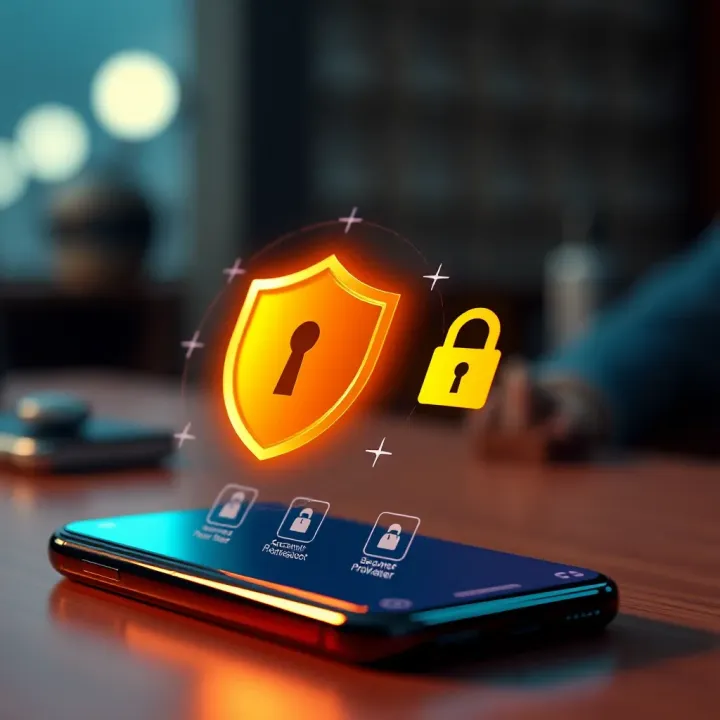 Secure account protection concept with shield and lock icons on a smartphone screen
