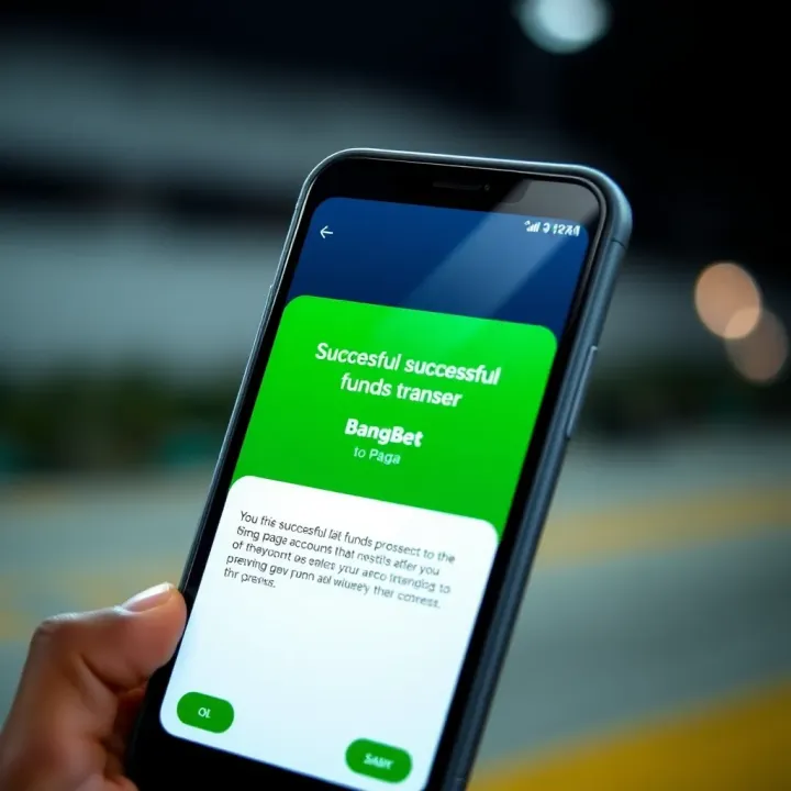 Mobile phone displaying successful funds transfer notification from Bangbet to Paga account