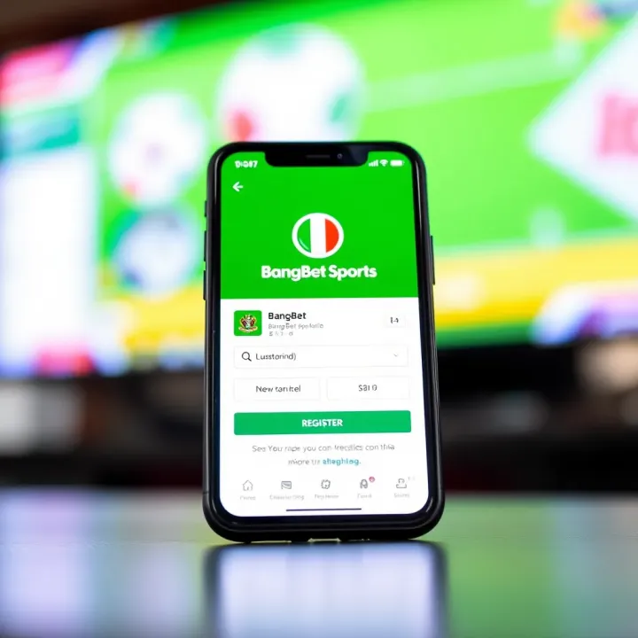 A smartphone displaying the BangBet Sports registration page with a Nigerian flag icon
