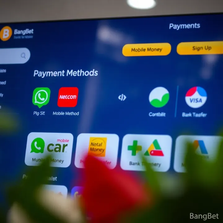 Interface showing various payment methods available on BangBet Nigeria including mobile money and bank transfer options