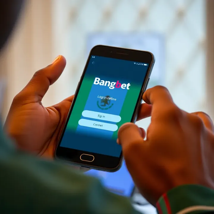 User logging into Bangbet platform on a smartphone with Nigerian flag visible
