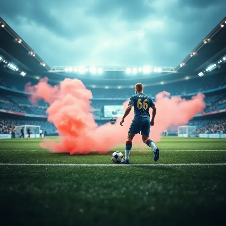 Soccer stadium with dynamic match conditions highlighting factors influencing final scores