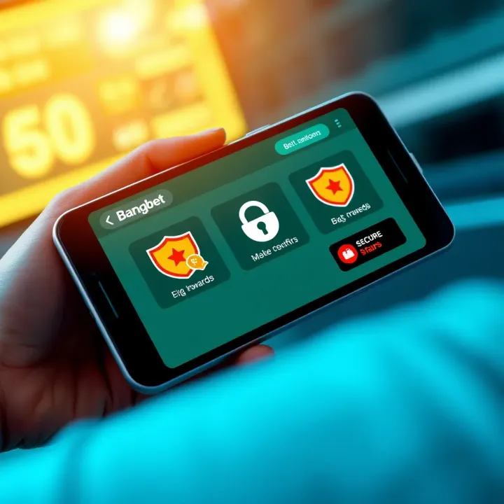 Illustration of a smartphone displaying betting rewards and secure betting icons