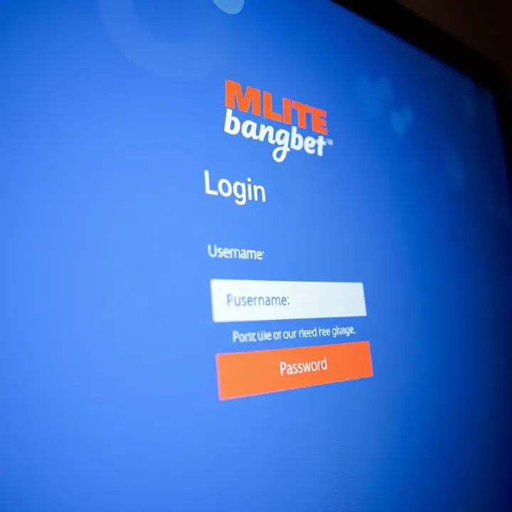 User interface showing Mlite Bangbet login screen with fields for username and password