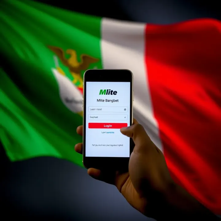Mobile phone displaying the Mlite Bangbet login screen with Nigerian flag in the background