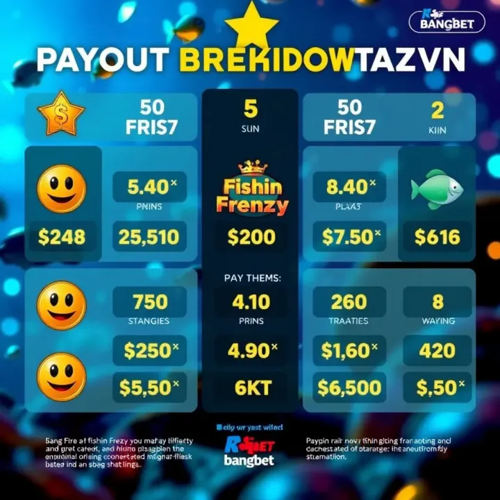Graphical representation of payout structure and winning strategies for Fishin Frenzy on Bangbet