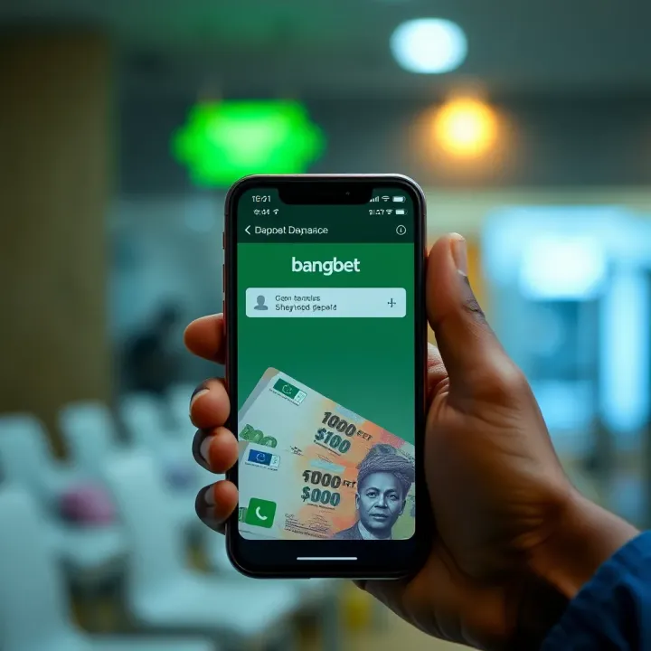 Mobile phone displaying Bangbet bank transfer deposit screen with Nigerian currency