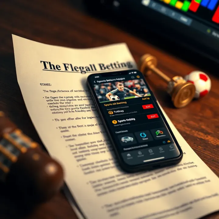 Illustration of a legal document beside a smartphone displaying sports betting options in Nigeria