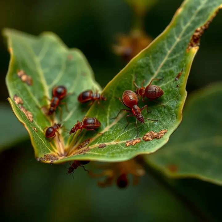 Close-up of mites infesting a plant leaf showing visible damage and discoloration