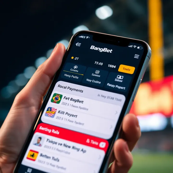 User interface of the old BangBet mobile app showing betting options and navigation menu