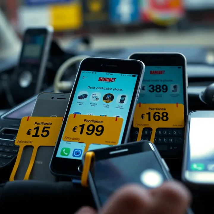 Smartphone with price tags showing affordable options for used mobile phones in Nigerian currency